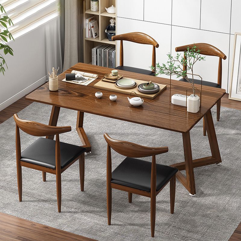 Minimalist Style Traditional Height Dining Set with Rectangle Shape Table and Double Pedestal Base