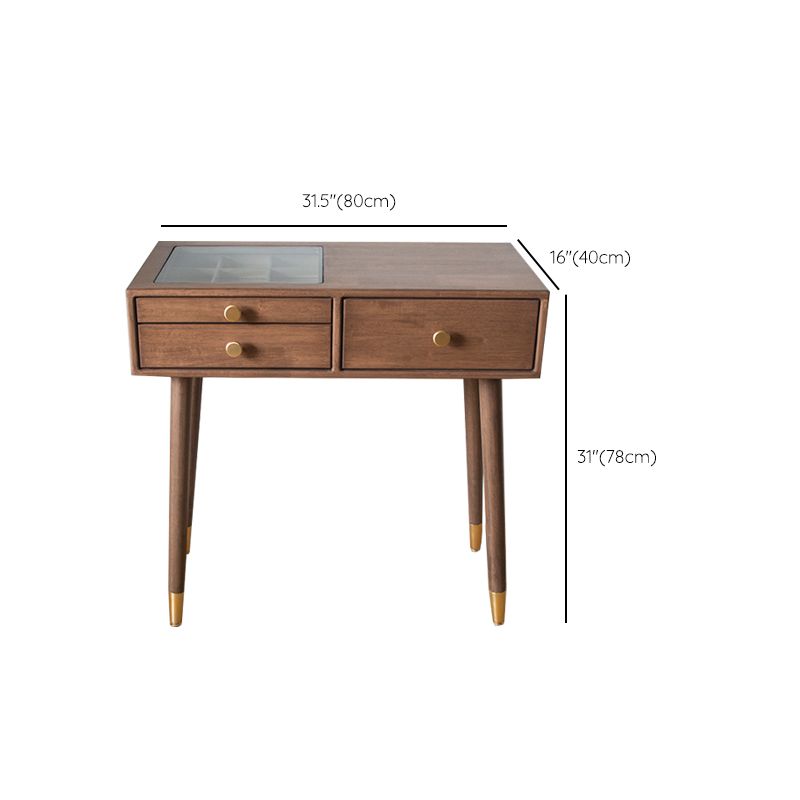 Contemporary Make-up Vanity with Drawers in Brown Rubberwood