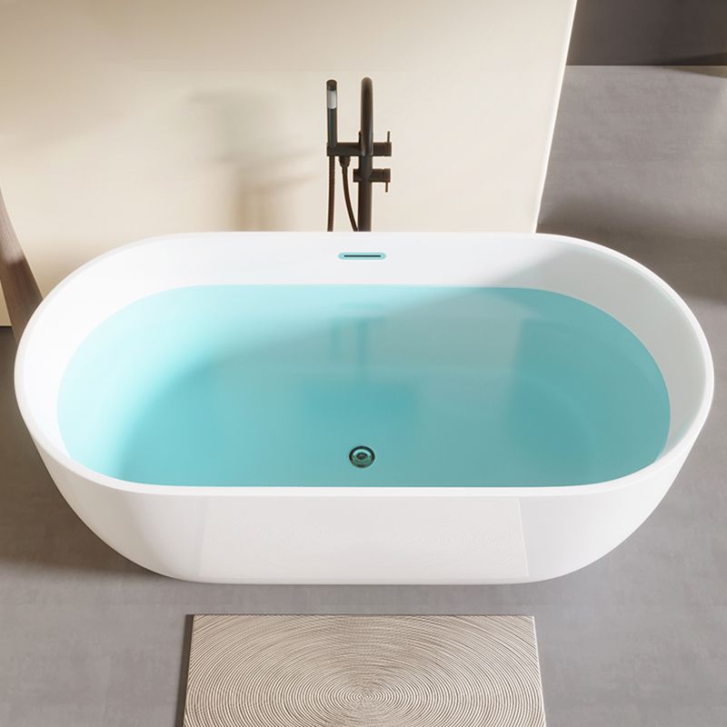 Modern Acrylic-Fiberglass Oval Bathtub Freestanding Soaking Bathtub with Center Drain