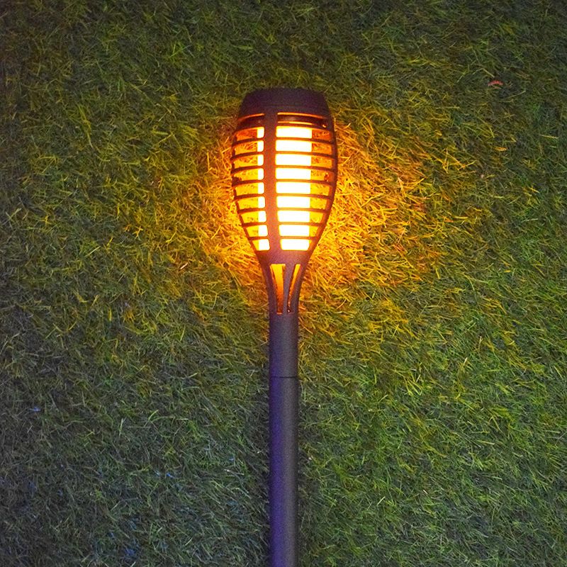 Decorative Torch Shaped LED Stake Light Plastic Pathway Solar Lawn Lighting, Black