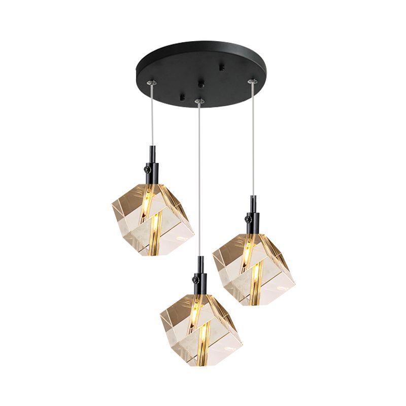 Modernistische Würfel Multi-Pendelleuchte leichte Kristallglas 3-Kopf-Esszimmer LED-Federung in Schwarz