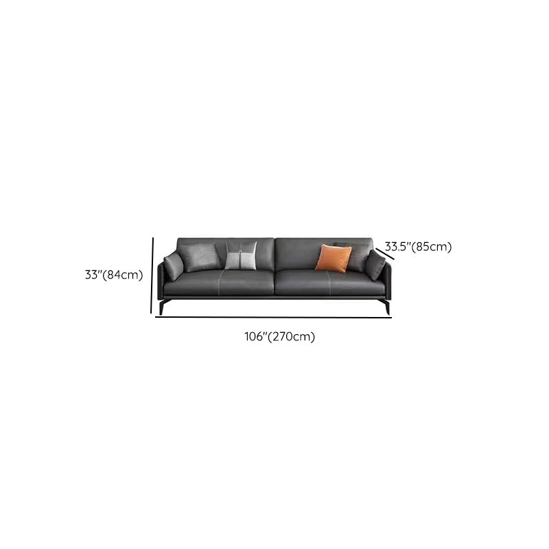 Gray Leather Sofa with Four Legs Contemporary Living Room Seating