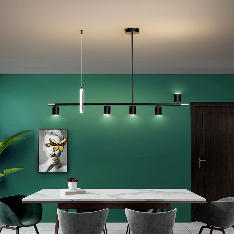 Cylinder and Ring Island Lamp Modern Metal 6-Light Restaurant Pendant Light in Black
