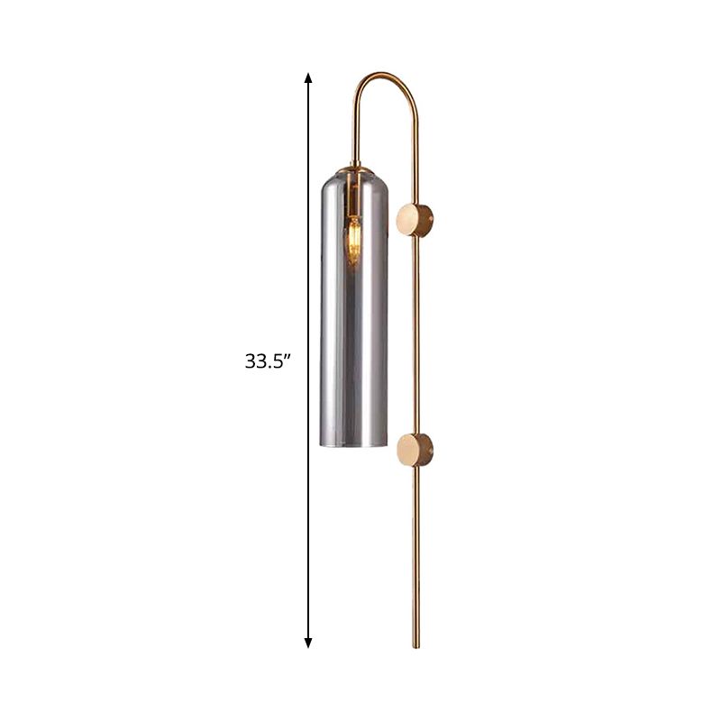 Cylindrical Living Room Wall Lighting Smoke Gray Glass 1 Bulb Modernist Sconce Light Fixture