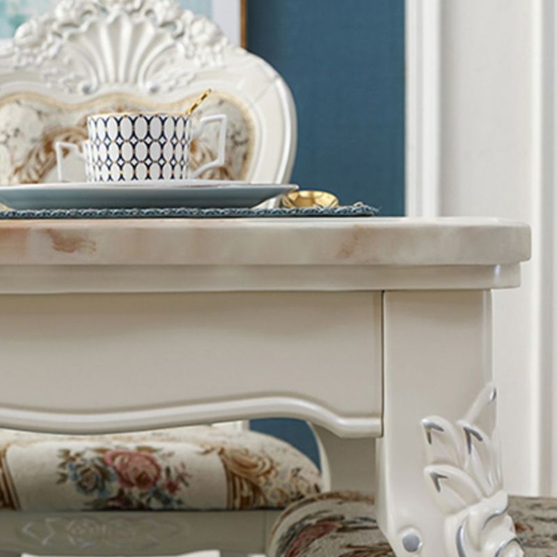 White Stone Top Dining Table Rectangle Dining Table with 4 Wood Legs