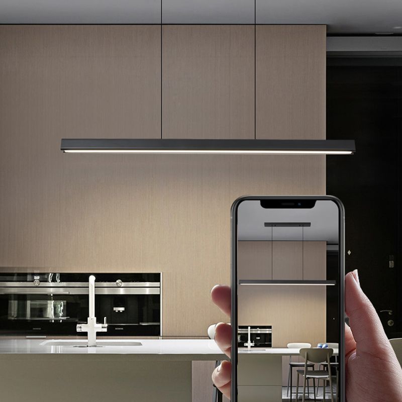 Black Metal Island Light Fixtures Modern Linear Restaurant Hanging Lamp with Acrylic Shade