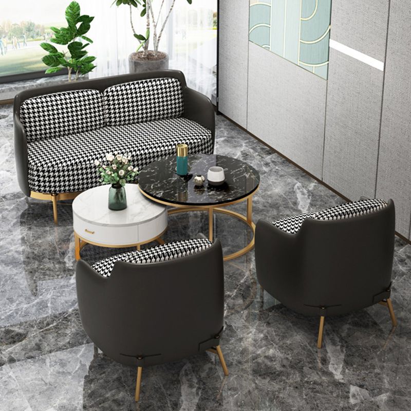 Contemporary Faux Leather and Linen Sofa Sloped Arm Standard Sofa