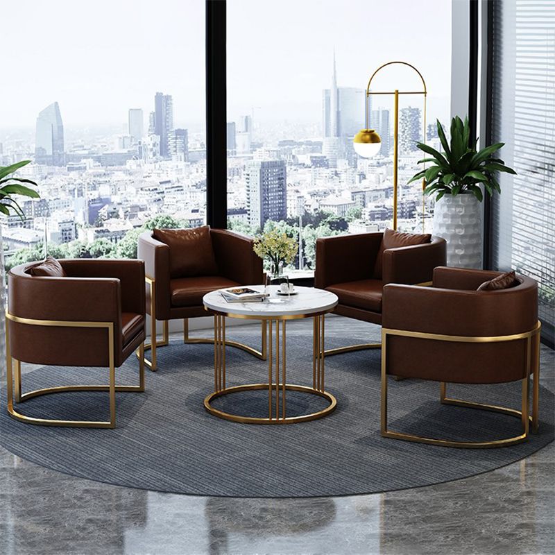 Parsons Arm Chair Leather Indoor Dining Chair with Gold Frame