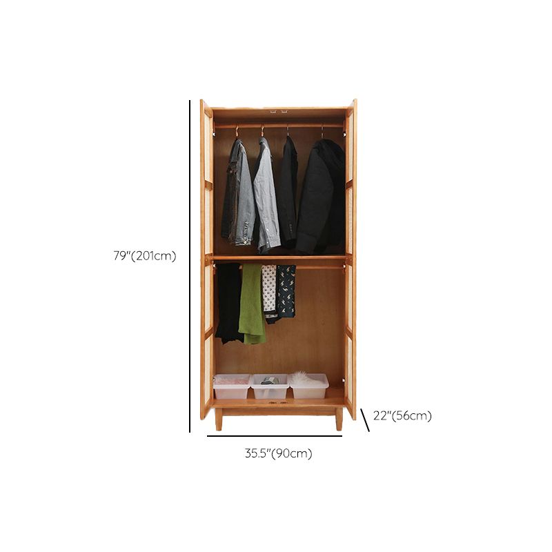 Freestanding Natural Solid Wood Wardrobe Modern Multifunctional Wardrobe