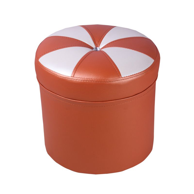 Minimalist Round Ottoman Contrast Panel Faux Leather Indoor Round Chair Ottoman