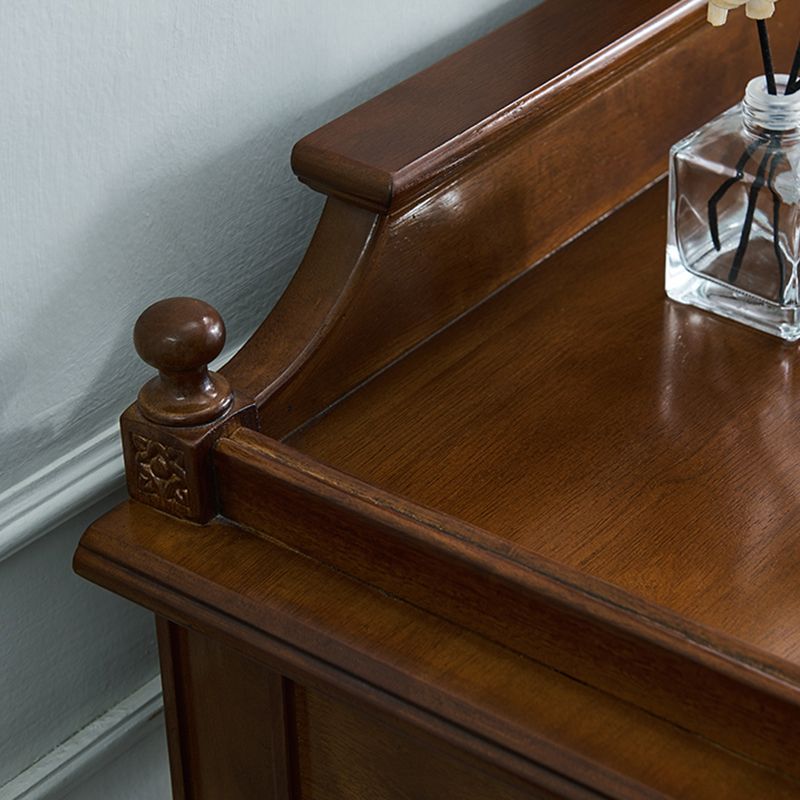 17.71" Wide Solid Wood Vanity Set with Stool Set Brown Dresser with 2-Drawer and Mirror