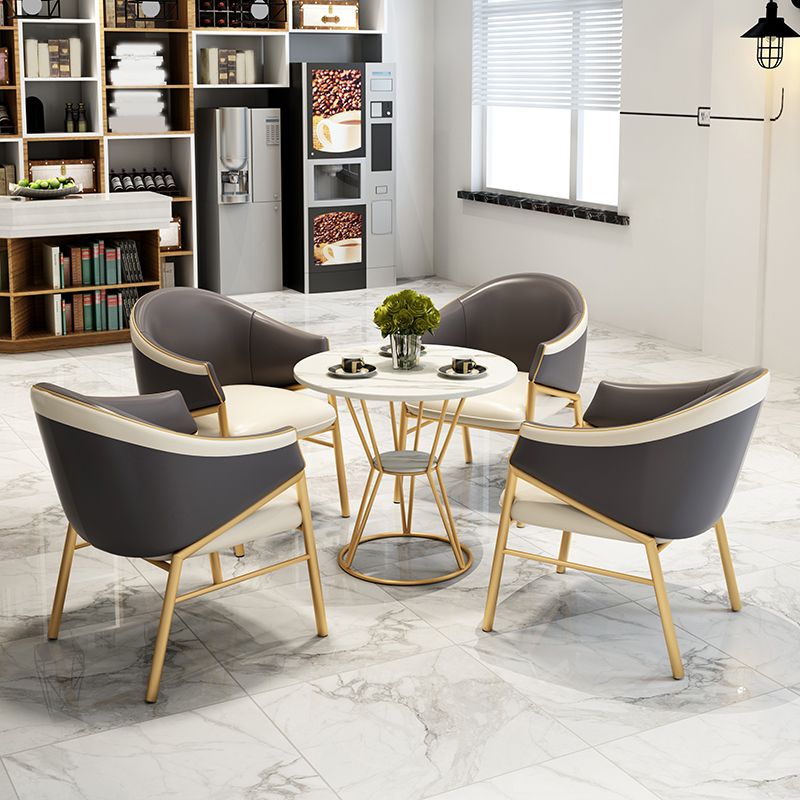 Contemporary Round Dining Table Set 1/2/5 Pcs Stone Top Dinette Set for Home
