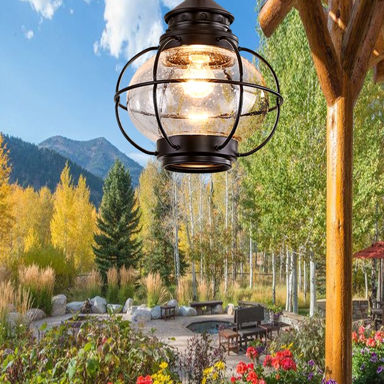 1-Light Porch Ceiling Lamp Vintage Flush Mount Light Fixture with Glass Shade