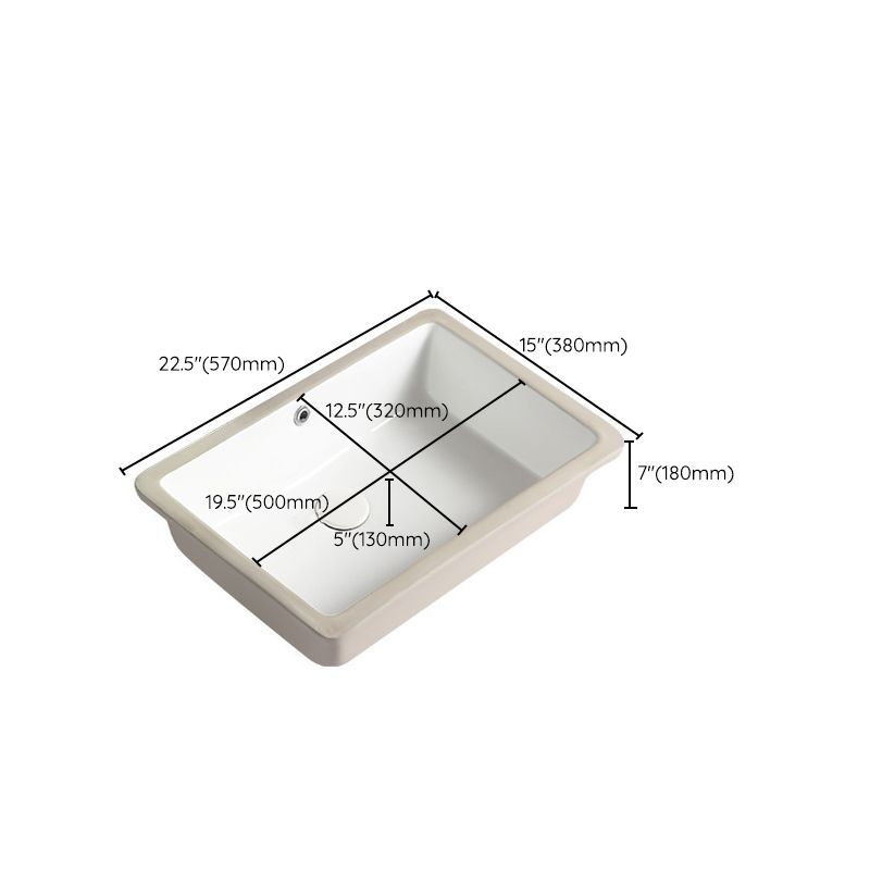 Contemporary Bathroom Sink with Pop-Up Drain Porcelain Rectangular Undermount Vanity Sink