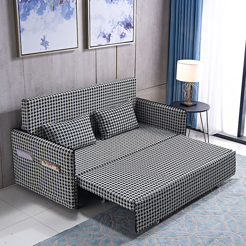 30.70" Wide Linen Convertible Sofa Storage Sleeper Sofa Bed in Black and White