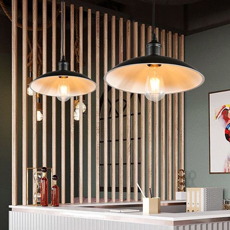 Metallic Pot Cover Suspension Lighting Retro Style 1 Head Restaurant Pendant Ceiling Light