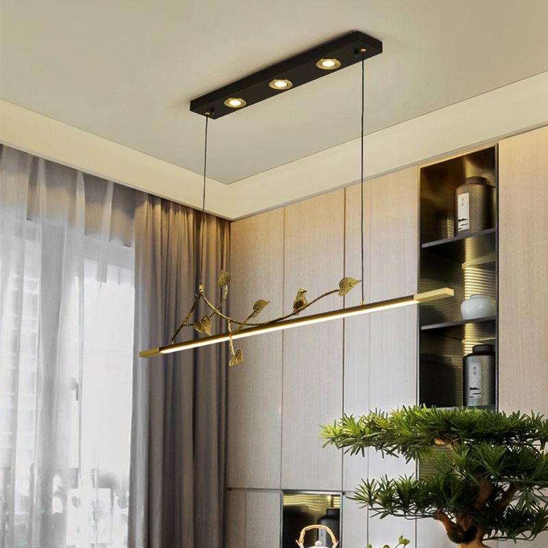 Modern Style Linear Shape Island Lights Metal 4 Light Island Lighting Ideas in Black