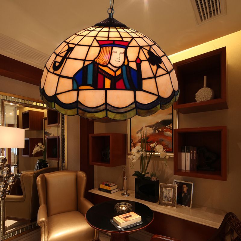 Tiffany Pendant Lighting with Dome Shade Stained Glass 2 Lights Poker Bedroom Lighting
