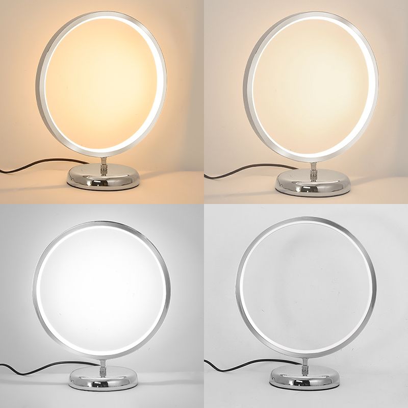 Chrome Ring Shaped Night Stand Lamp Simple Style Metal LED Table Light
