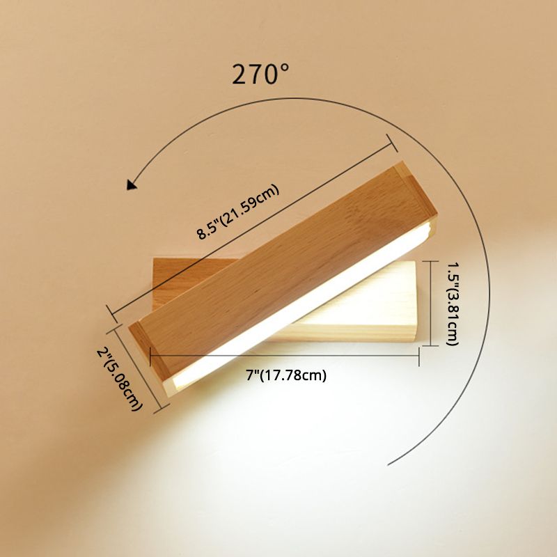 270 ° Rotatable Massivholz LED -Wandlampe 8.3 "breites nordisches Einfachheit rechteckiger Leuchtenlicht