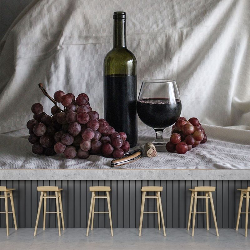 Contemporary Wine Mural Wallpaper Decorative Restaurant Wall Art, Stain Resistant