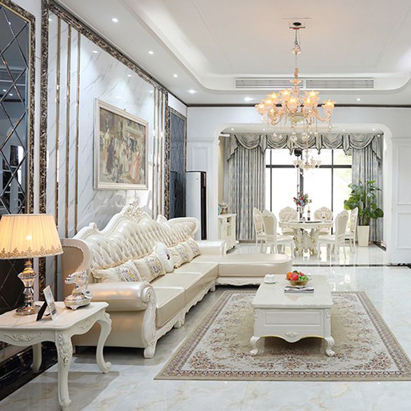 Rustic Tufted Nailhead Sectional Flared Arm Genuine Leather Sectional