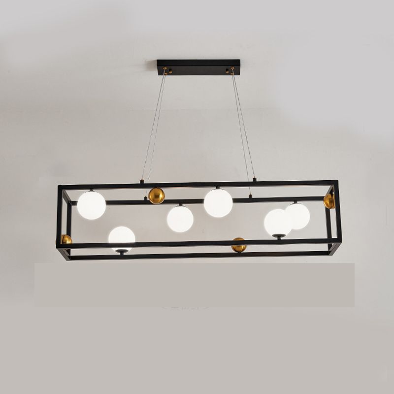 Rectangle Island Chandelier Lights Modern White Glass Pendant Lighting for Restaurant