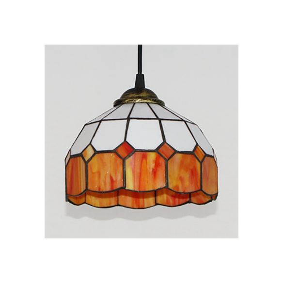 Hemisphere Pendant Light 1 Bulb Pink/Blue/Orange Stained Glass Tiffany-Style Ceiling Suspension Lamp