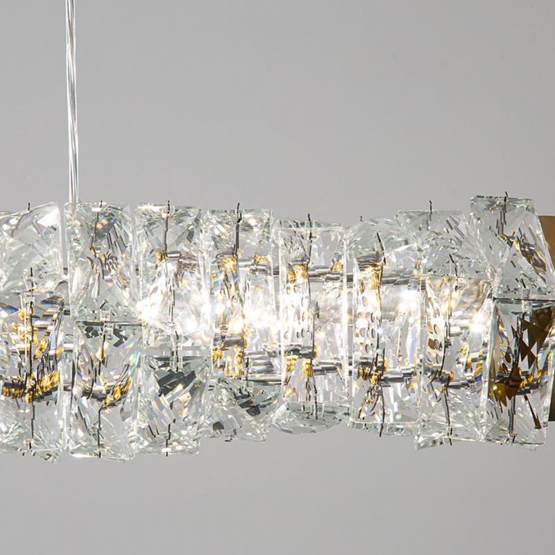 Crystal LED Pendant Ceiling Cylinder Kitchen Island Fixture in Gold Finish