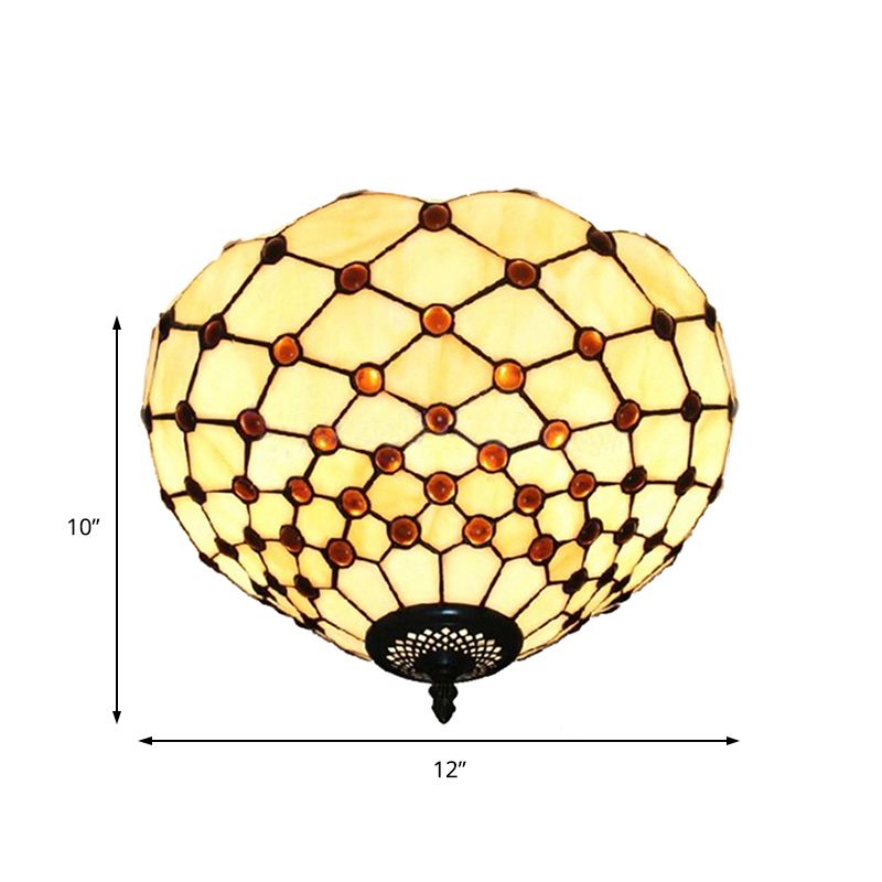 Beige / Black Bowl-Shaped Ceiling Light Fixture Tiffany Stained Glass 1/2 Lights Flushmount Ceiling Light