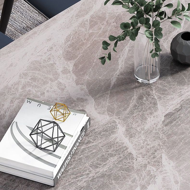 Mesa de comedor de lujo tradicional rectángulo Mesa de piedra sinterizada gris con base de pedestal de metal negro