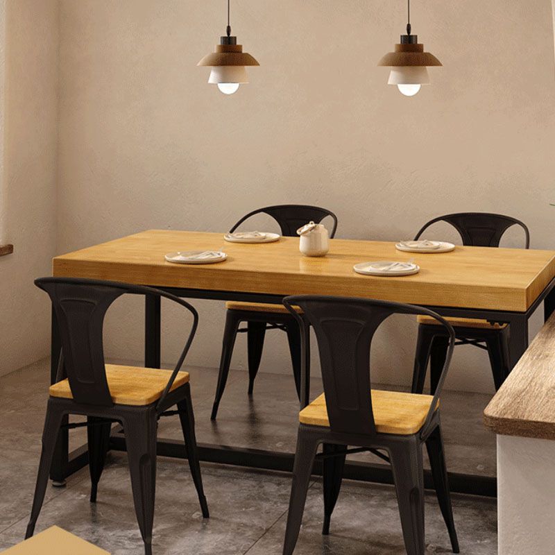 Pine Wood Top Dining Table Industrial Rectangle Table with Trestle Base