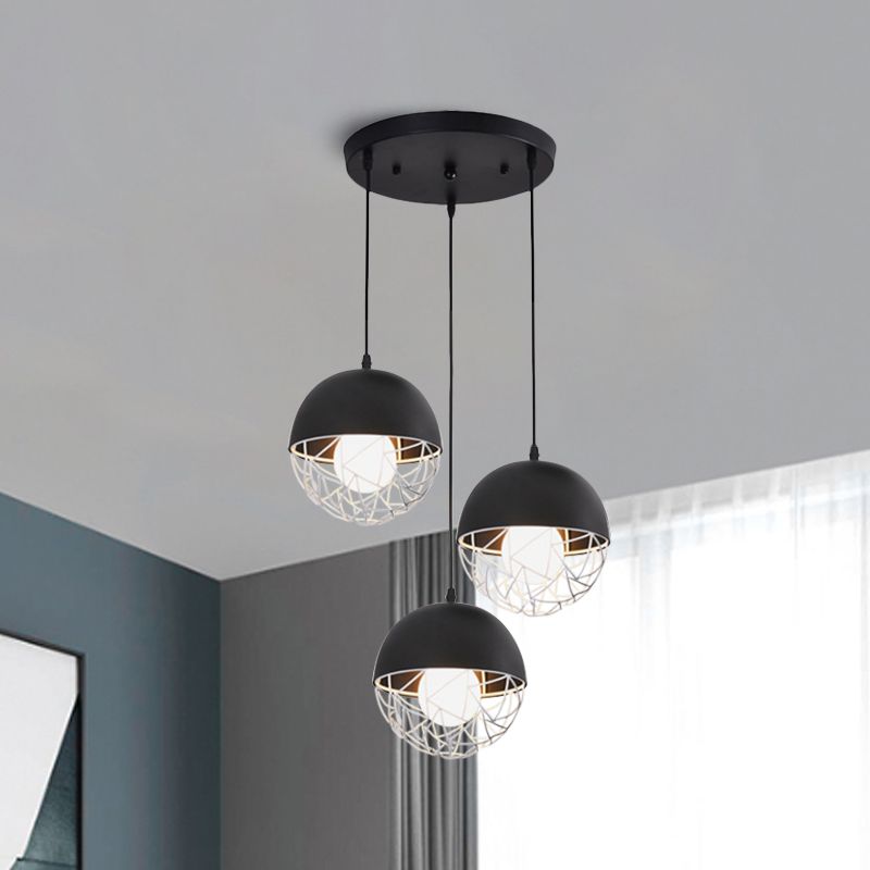 Milk Glass Sphere Cluster Pendant Modern 3 Lights White/Black Hanging Light with Round/Linear Canopy