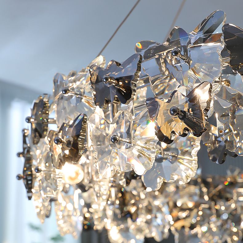 Flowering Butterfly Shape Crystal Circular Pendant Lamp for Living Room Bedroom