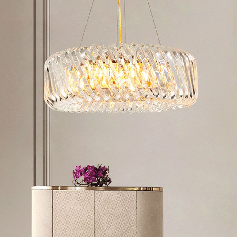 Clear Crystal Round Chandelier Light Fixture 4/9 Lights Down Lighting for Living Room