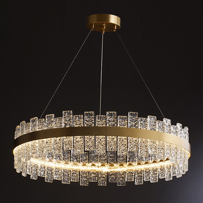 Light Luxury Style LED Pendant Chandelier Circular Glass Chandelier Lamp for Living Room