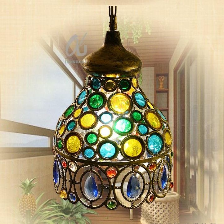 Hollow Restaurant Suspension Lighting Decorative 1 Bulb Green Hanging Pendant Light
