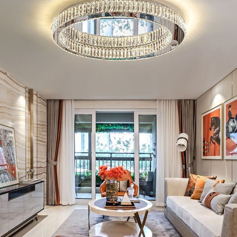 Sliver Crystal Circular Flush mount Ceiling Lamp Modern Style LED Flush Mount Lighting for Bedroom