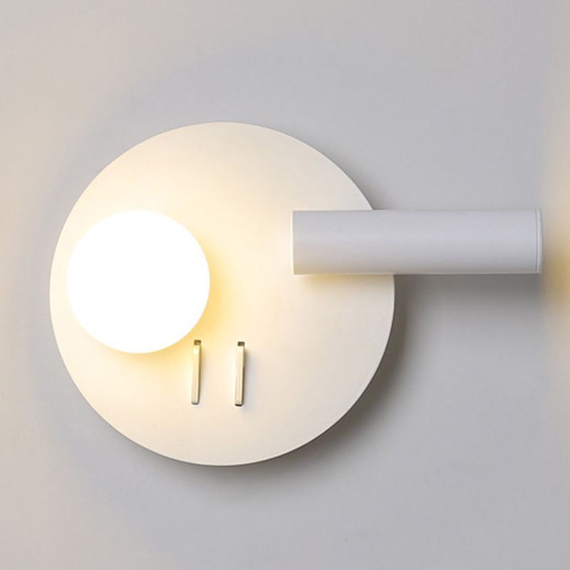 2-Lights Modern Metal Wall Light Round 6" Wide Reading Wall Sconce for Bedroom