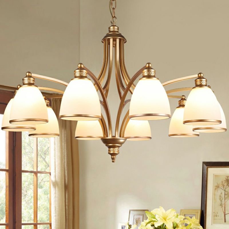 Suspension Pendant Light Traditional Dining Room Chandelier with Bell White Glass Shade