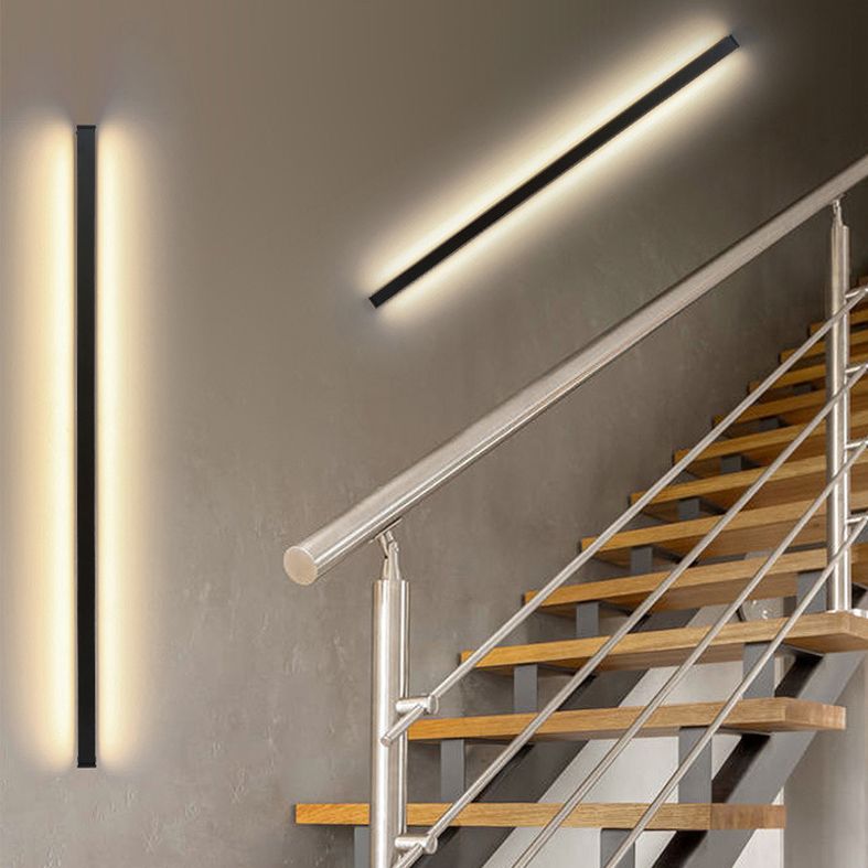 Slim Stick Wall Mount Lighting Minimalist Metallic LED Hallway Surface Wall Sconce in Black