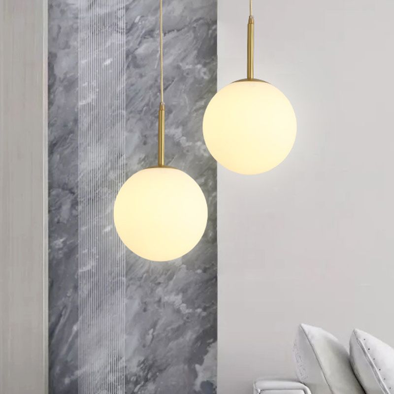 Modern Minimalist Design Hanging Lamp White Globe Glass Shade Pendant Light for Dining Room Table