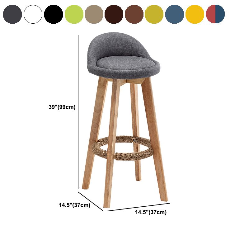 Scandinavian Wood Barstool Fabric Upholstered Counter Stool with Swivel