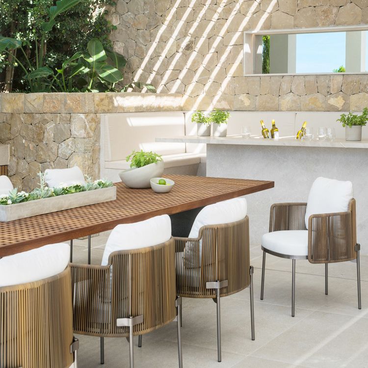 Boho Style 1/6/9 Pcs Patio Dining Table Set Wood Dining Table Set