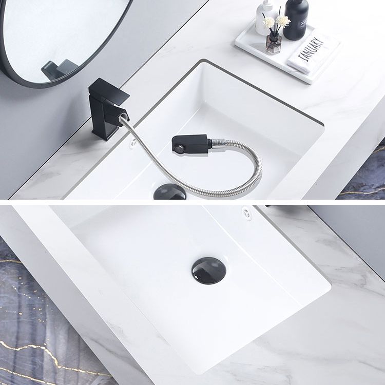 Modern Bathroom Sink Pop-Up Drain Porcelain Rectangular Vessel Bathroom Sink