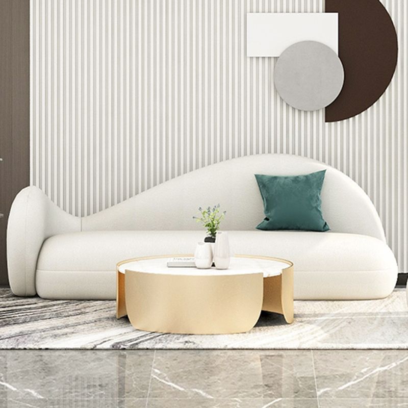 Tight Back Sofa Wool Curved Sofa in White for Living Room, Apartment