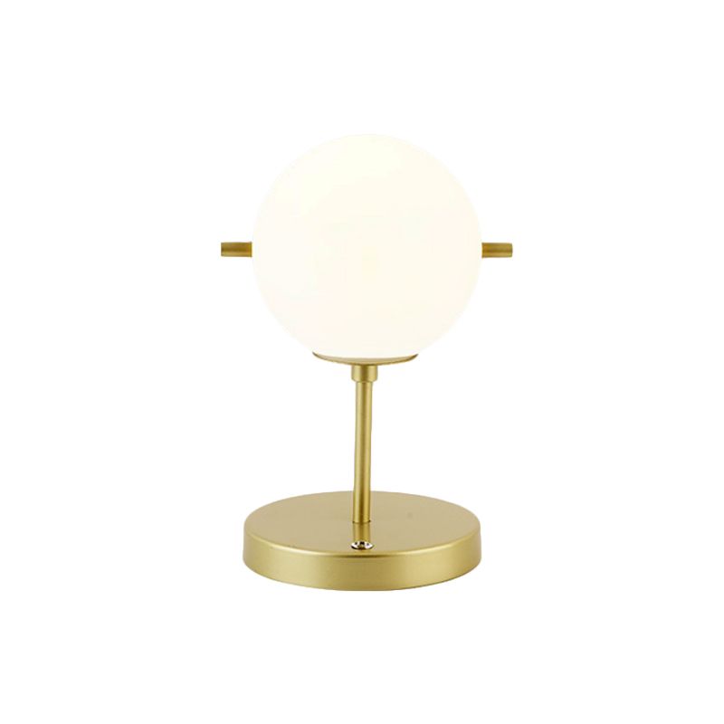 Post-Modern Spherical Night Table Light White Glass 1 Head Bedside Desk Lamp in Gold