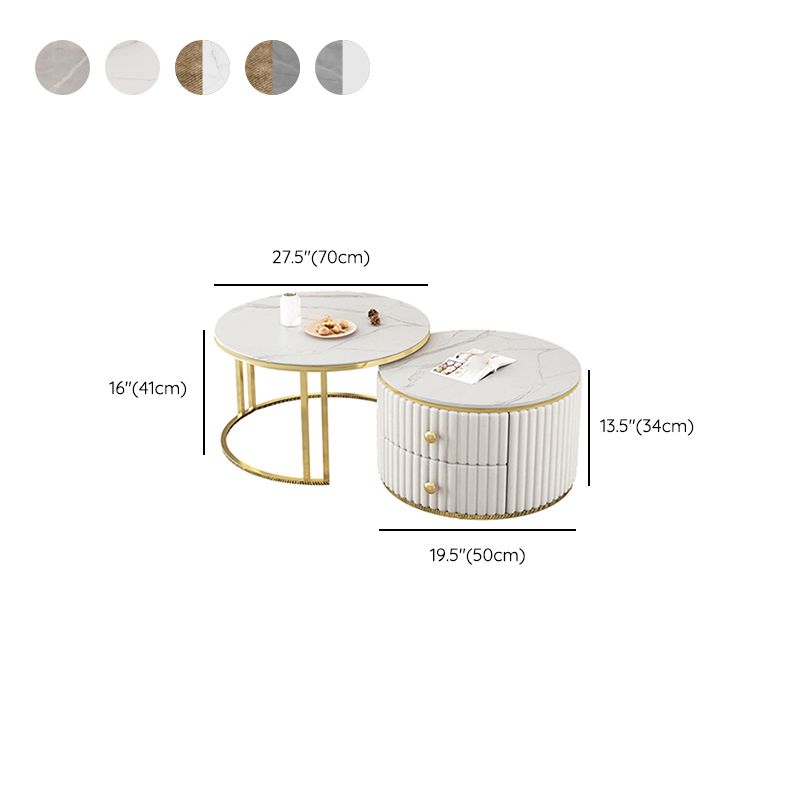 Round Coffee Table Glass Top Nesting Coffee Table Set with Golden Legs