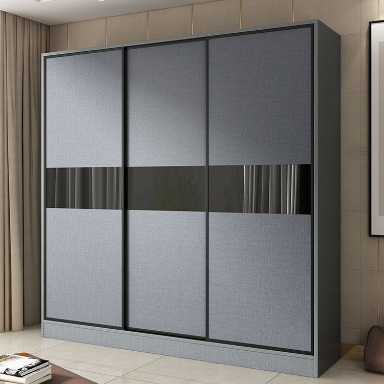 Modern Grey Wardrobe Cabinet Engineered Wood Wardrobe with Garment Rod