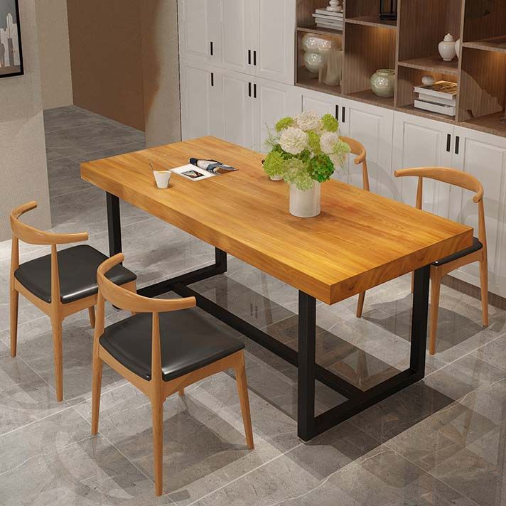 Industrial Brown Dining Table Indoor Rectangle Dinette Table with Metal Frame